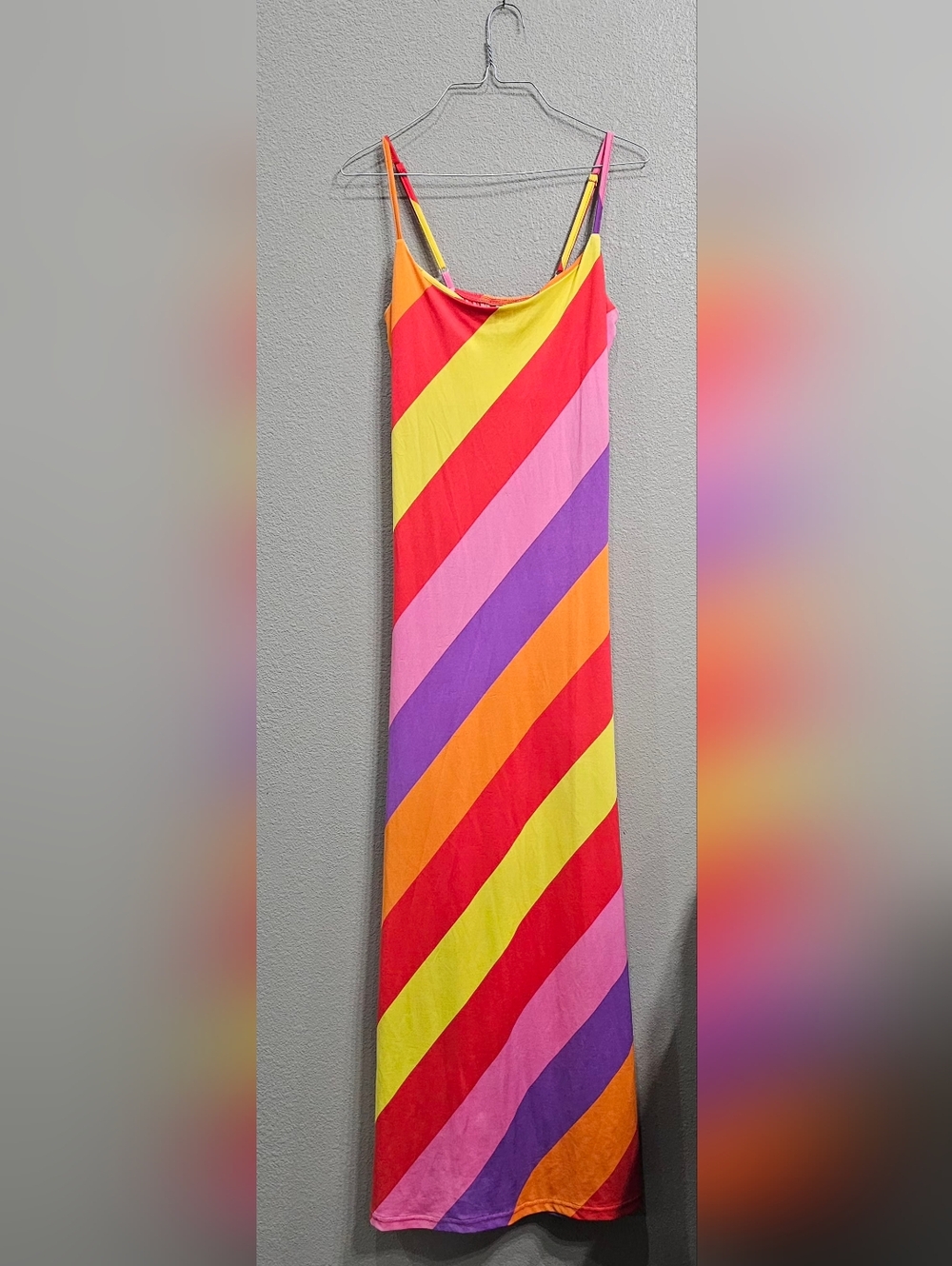 Vibrant Diagonal Stripe Maxi Dress - Multicolor